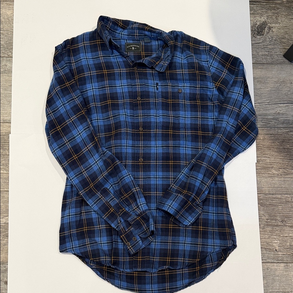 G.H. Bass & Co. Men's Blue and Orange Checkered Shirt